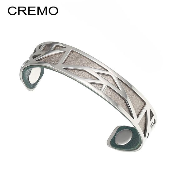 

cremo egypt bracelets & bangles pyramid 25mm wide interchangeable reversible leather arm cuff stainless steel jewelry, Black