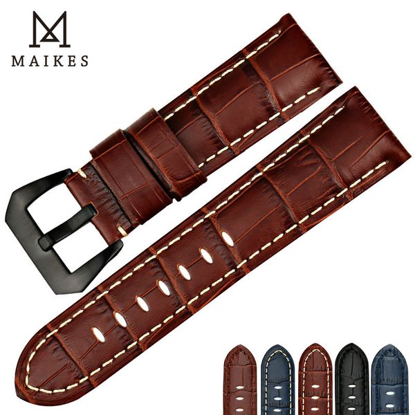 

maikes good quality watchband 22mm 24mm 26mm genuine leather watch strap band brown watch accessories bracelet belt, Black;brown