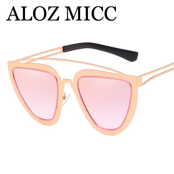 

aloz micc 2018 retrotriangle cat eye sunglasses women brand designer metal frame double bridge sun glasses female shade a496, White;black