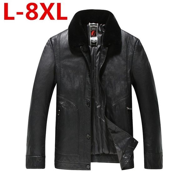 

plus size 8xl 7x men's real leather down jacket men lambskin black winter warm genuine leather jacket with sheep fur collar coat
