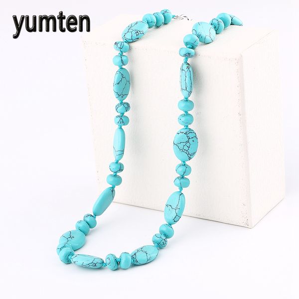 

yumten turquoise necklace power natural crystal women jewelry water drop chain colier choker collares grandes de moda 2017 new, Silver
