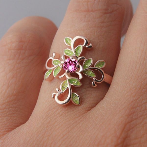 

new white gold rose gold plated green enamel cross finger rings for women wedding band red zircon ring party gifts zn1, Silver