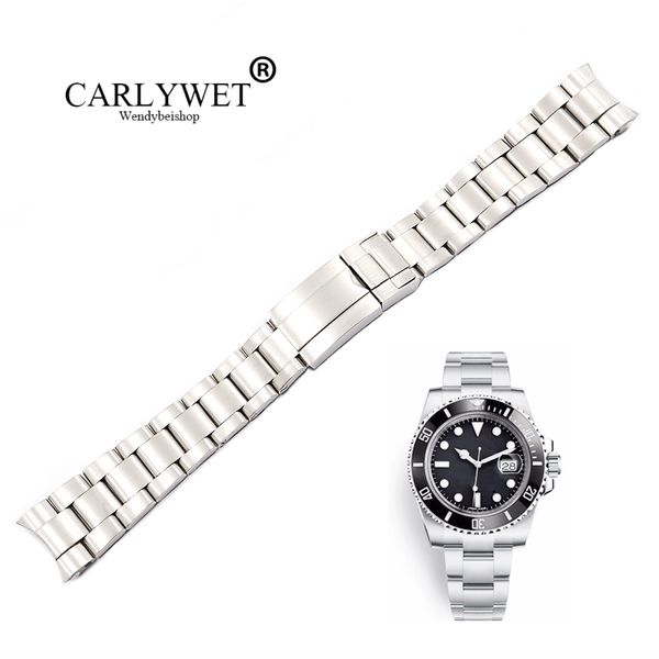 

carlywet 20 21mm wholesale silver brushed 316l solid stainless steel watch band belt strap bracelets for, Black;brown