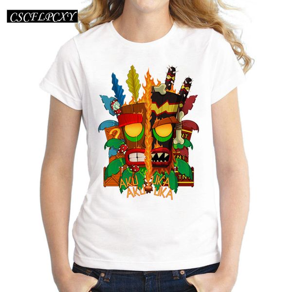 

2017 new arrivals women tiki skull printed t-shirt short sleeve casual t shirt cool lady, White