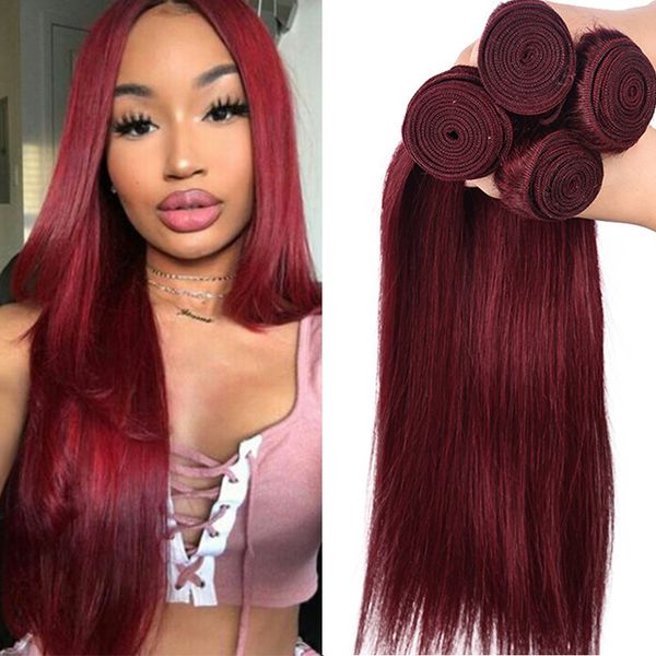 

8a peruvian virgin 99j burgundy straight hair weaves human hair extension 4 bundles deals peruvian red color silky straight hair weft, Black;brown