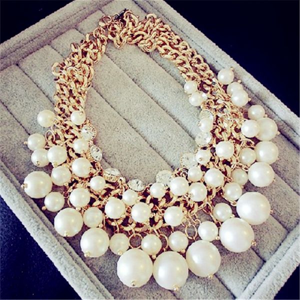 

whole salelemon value statement choker vintage charms collar fashion imitation pearl pendants crystal necklaces women jewelry collier a422, Golden;silver