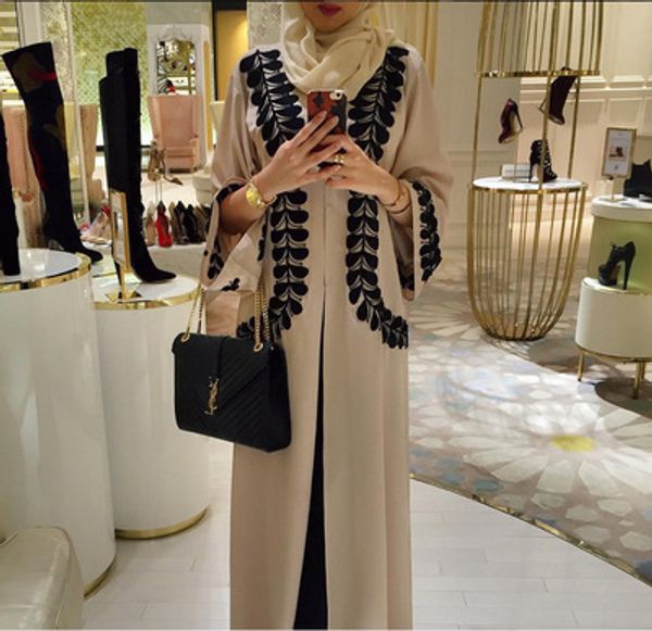 

new muslim women long sleeve cardigan dress plus size floral print kaftan dress islamic robe -xxl, White;black
