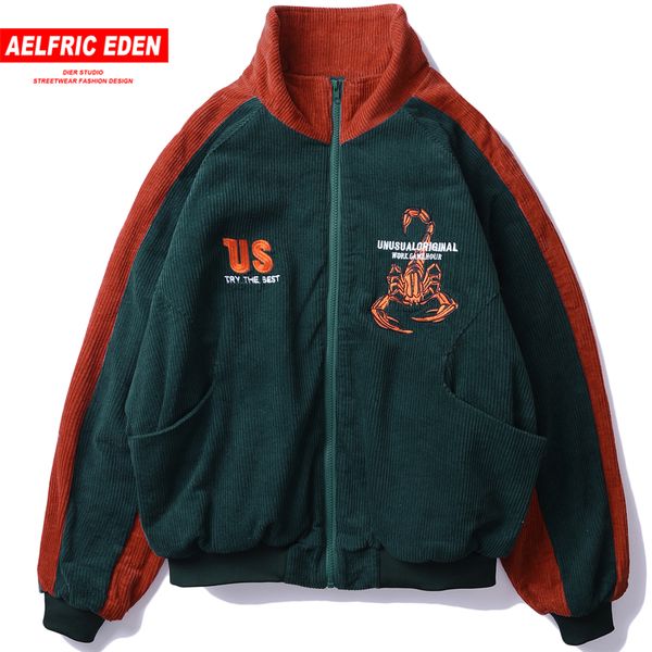 

aelfric eden corduroy bomber jacket man 2018 winter warm designer clothes animal embroidery harajuku streetwear windbreaker un15, Black;brown