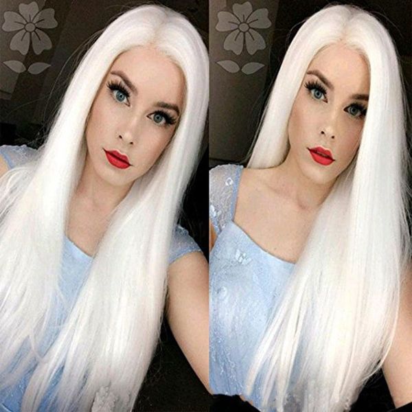 Snow White Long Natural Straight Synthetic Lace Front Wig Middle