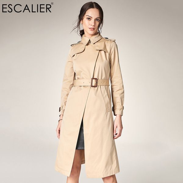 

escalier women causal trench 2018 autumn turn-down collar trench coat for women long cotton adjustable waist, Tan;black