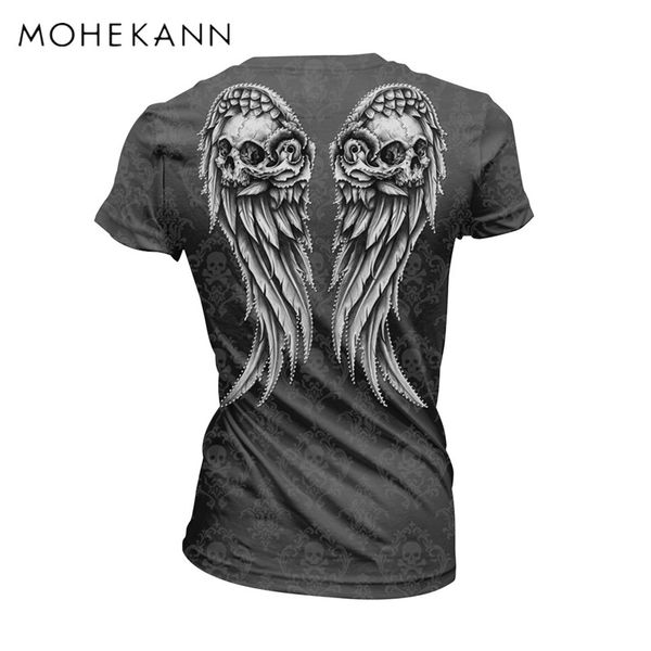 

2017 new women t-shirt summer harajuku back wings 3d print skull club punk style t-shirts casual tees camiseta mujer, White