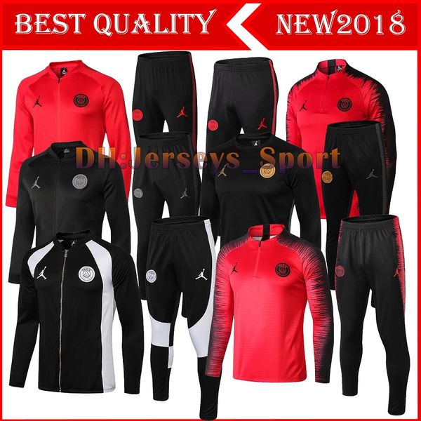 

2018 2019 paris jordam jacket training suit champions league survetement 18 19 psg mbappe football jacket pogba long zipper tracksuit, Black