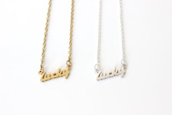 

10pcs tiny stamped lucky letters necklace gold silver lucky word pendant good luck necklaces for friends gifts