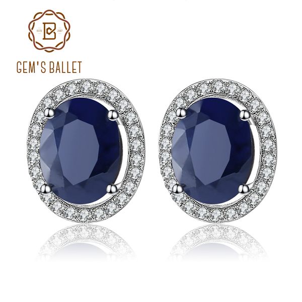 

gem's ballet 7x9mm natural blue sapphire 925 sterling silver gemstone stud earrings vintage fine jewelry women gift fashion, Golden;silver