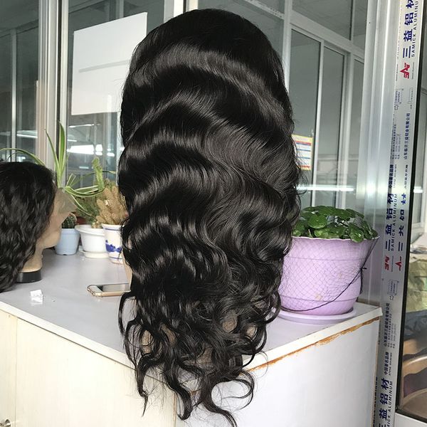 

16 inch unprocessed natural color lace front human hair wigs pre plucked 150% density brazilian lace frontal hair wig body wave, Black;brown