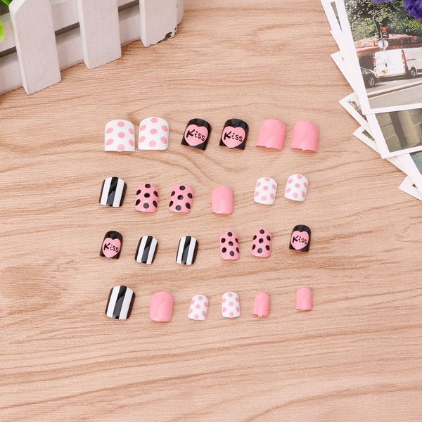 

24pcs/set lady women's dot design diy manicure art tips false nails tool gifts, Black