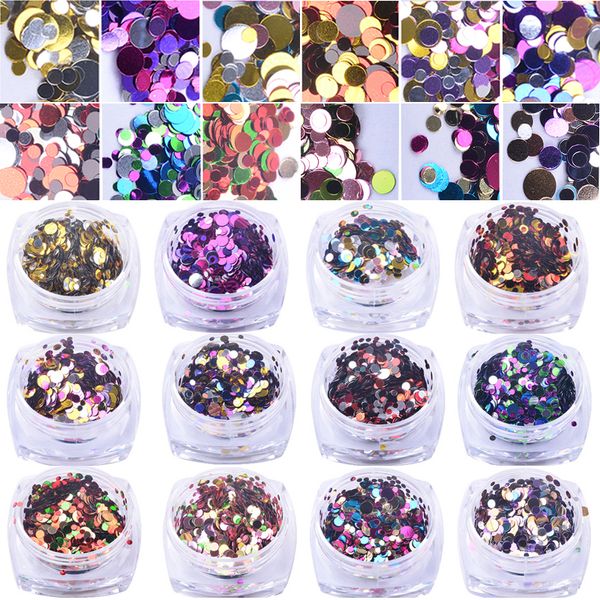 

12pcs/set 1/2/3 mm mixed glitter nail sequins round shiny paillette nail art glitter tips uv gel 3d decor manicure flakes, Silver;gold