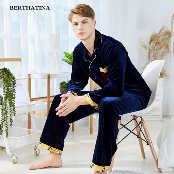 

berthatina 2018 новые мужские пижамы осень зима утолщение теплый фланель мужчины пижамы наборы loungewear удобные флис пижамы, Black;brown