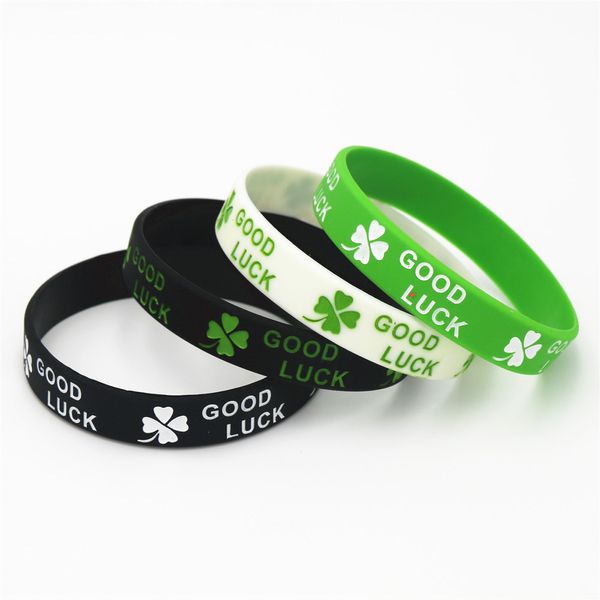 

1pc new fashion clover good luck silicone wristband black green white silicone racelets&bangles women men adults sh167, Golden;silver