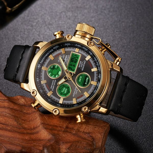 

oulm 2018 fashion dual time digital watch men alarm date multifunction sports waterproof wrist watches, Slivery;brown