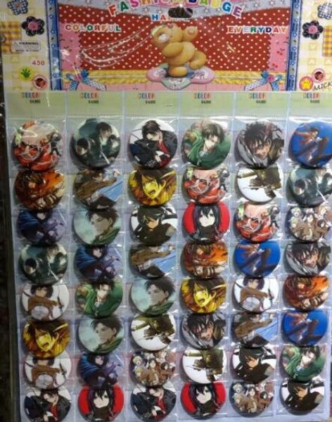 

new 48pcs/set japanese anime attack on titan pin badges,round brooch badge kids clothing accessories 4.5 cm ing, Gray