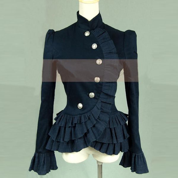 

spring women ruffled shirts vintage victorian short jacket ladies gothic blouse lolita costume, Black;brown
