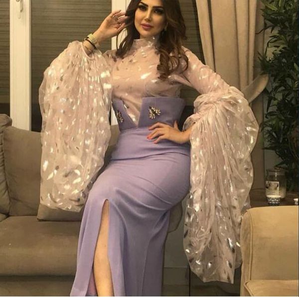 

evening dress long dress high collar long sleeve split side sash prom dress customable all sizes cool dazzling u, Red