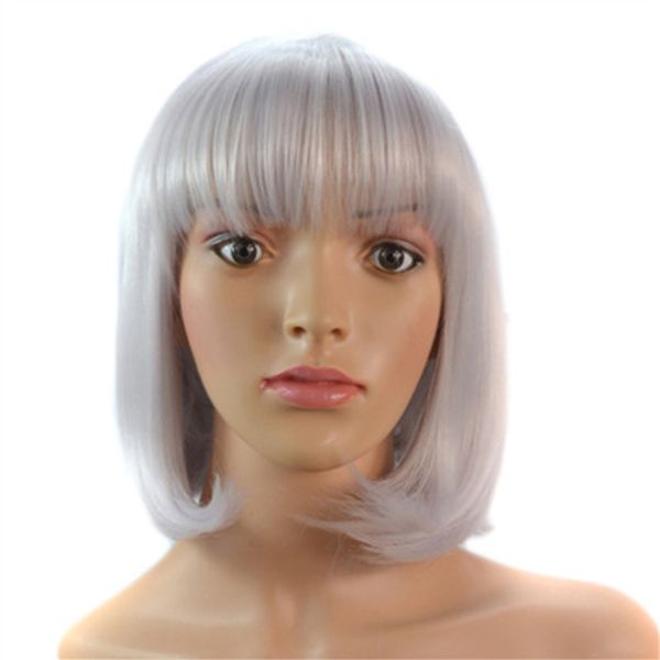 

синтетический парик короткие stragiht серебряный боб парики волос мода дешевые сторона взрыва для женщин термостойкие волосы, Black