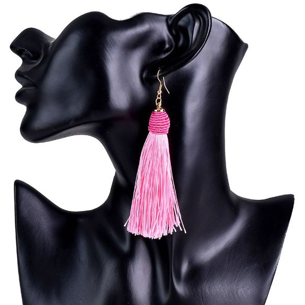 

bohemia long tassel earrings women simple fringed earrings chinese style dance ear accessories 8 colors women tassel ear drop, Silver