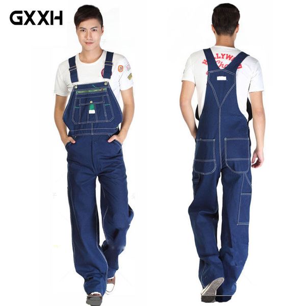 

gxxh 2018 men's large size overalls large size denim bib pants fashion pocket jumpsuit men's huge pants 66, Blue