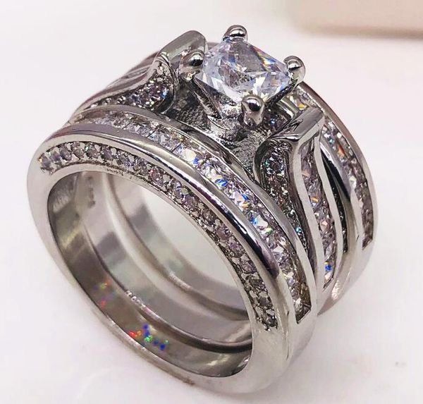 

fine micro ring inlay zircon jewelry three-piece luxury couples ms zircon ring set, Slivery;golden