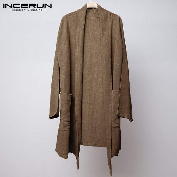 

new 2018 men's cardigan autumn long sleeve outwear cardigan cloak irregular hem loose fashion trench pockets hombre coat jackets, Tan;black