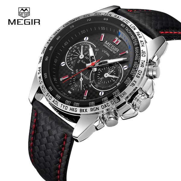 

megir men's watches quartz watch men fashion casual luminous waterproof clock relogio masculino 1010, Slivery;brown