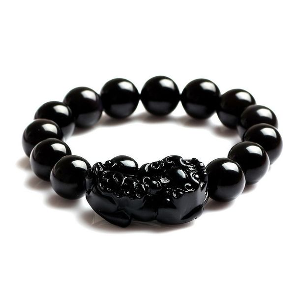 

10-16mm natural obsidian beads bracelet fine gemstone beaded wild animal bracelet men jewelry women can drop shipping, Golden;silver