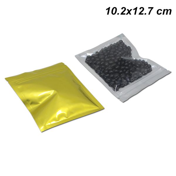 

10.2x12.7cm golden mylar foil packaging bags for spice front clear aluminum foil self adhesive dried nut zipper storage packing pouch