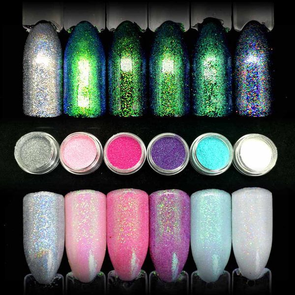 

6 colors shining mermaid effect nail art glitter dust diy nail decoration pigment colorful mermaid powder fine glitter sf2042, Silver;gold