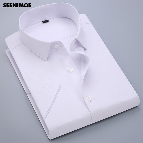 

seenimoe mens short sleeve dress shirt no-pockets solid color shirts s-4xl men slim fit summer smart casual shirts, White;black