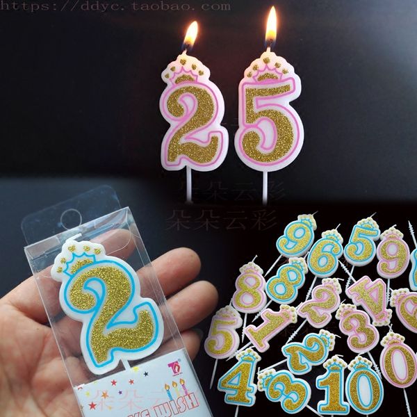 

digital candle surface gold glitter plus border blue birthday cake decoration crown