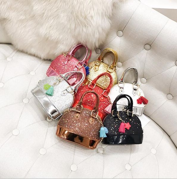 

children mini shoulder bags for girls shinning glitter purse for toddler kids shell sequin bags with chain cute handbags 8 color kka4835, Black
