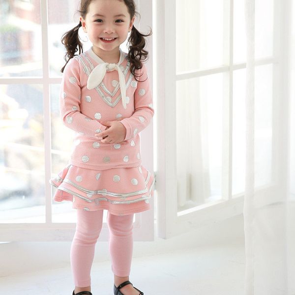 

2018 корейский бутик 2 шт. детский костюм новорожденных девочек набор принцесса воротник галстук точки юбка брюки розовый темно-синий 2 цвет, White