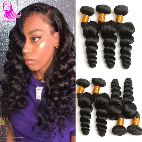 

malaysian virgin hair loose wave hair weave 3/4 bundles unprocessed loose deep wave beauty xbl hc wet & wavy human hairs wefts loosewave, Black