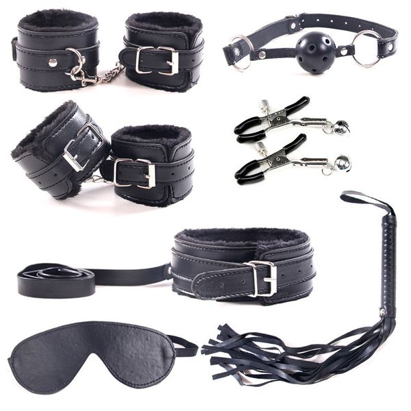 Sex Tools Shop Sex Produkte 7 teile/satz Rollenspiele Leder Erwachsene Sexy Sexspielzeug bdsm Fetisch Bondage Harness Kit Sextoys Für Paare Y18102405