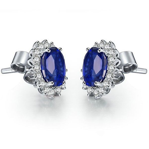 

1.5CT/ Piece Synthetic Sapphire Earrings Stud for Women Wedding Jewelry Sapphire Stud Sterling Silver 18K White Gold Plated Oval Jewelry 925
