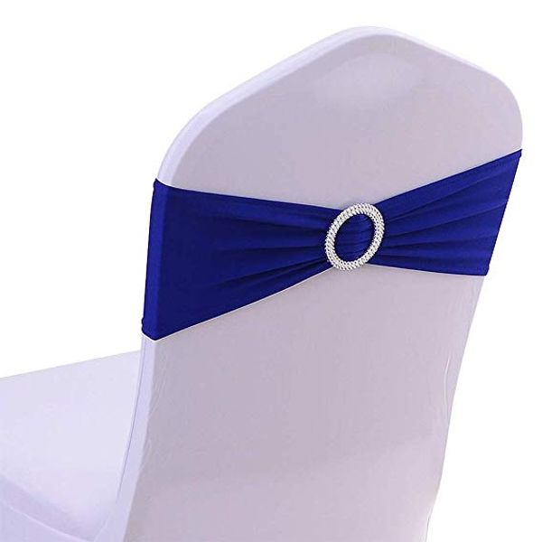 Telai per sedie in spandex Fiocchi Elastici per sedie con fibbie per fibbie Fiocchi per decorazioni nuziali Senza coperture bianche Blu reale ROSSO