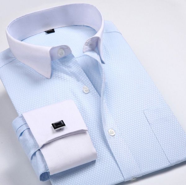 

mens clothes dress shirts slim formal long sleeves strips cotton french cuff casual shirts, White;black