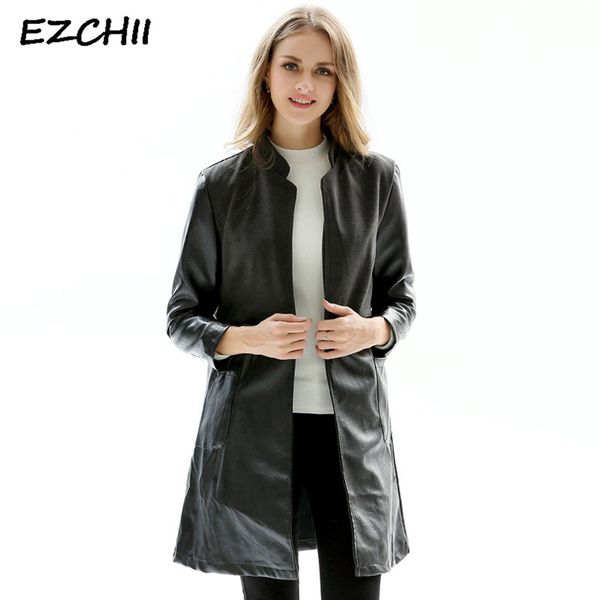 

women faux leather jacket patchwork chaqueta mujer black pu long coat trench winter woman clothes casaco feminino 5xl 6q1965