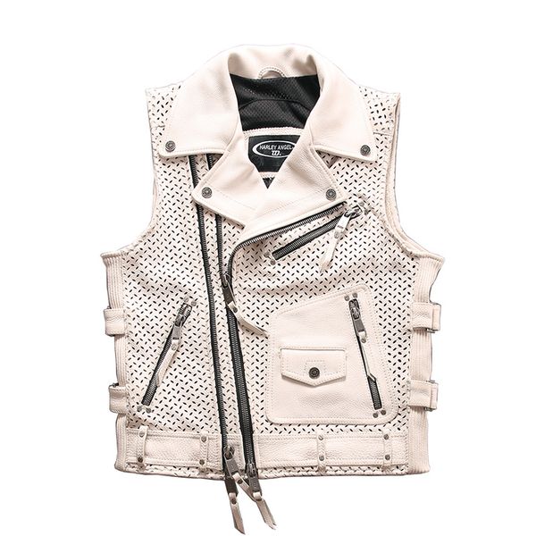 

94103 read description asian size super motor rider vest mens cow leather vest genuine cowhide leather, Black;white