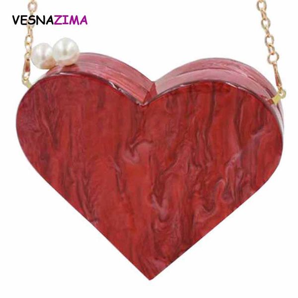 

vesnazima women acrylic evening bag 2017 ladies heart-shape clutch purse bridal wedding party purse pearl beaded handbag wm482z
