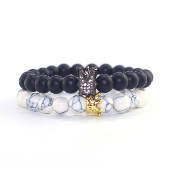 

new arrivals couple bracelet street style crown pendant men matte black bracelets 100% handmade women stranded bracelet for gift