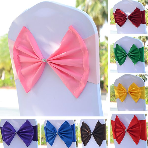 

elastic chair band covers sashes for wedding party prom with hoop buckle spandex bowknot tie chairs sash buckles cover hh7-943